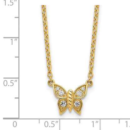 14K Gelbgold Poliert 1/10 Karat Diamant Schmetterling 18 Zoll Halskette