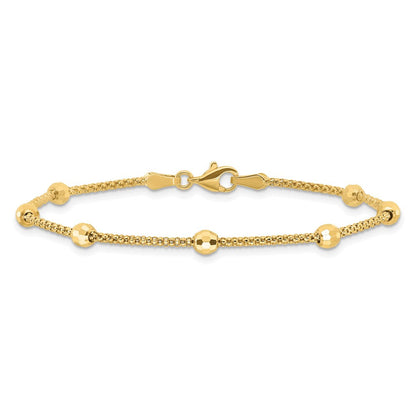14K Gelbgold Poliert 7-station Mirror Perlen und Kette 7 Zoll Armband