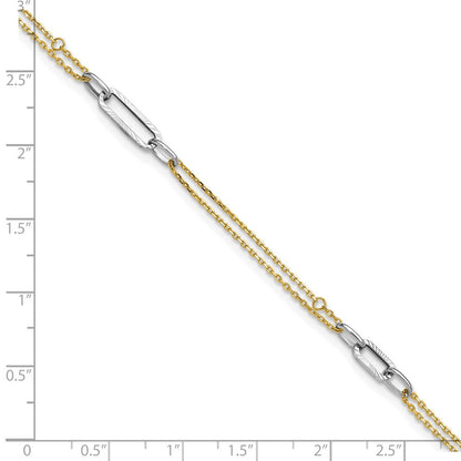 14K Bicolor Gold Bicolor Poliert Diamantiert 3-station Plus Verlängerung Total Kette Fußkettchen