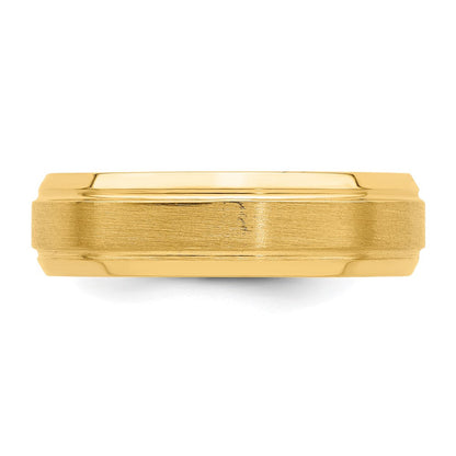 14K Gelbgold 6 mm schwerer Ehering mit Komfort-Passform, gebürstet-satiniert/poliert und Linienkante
