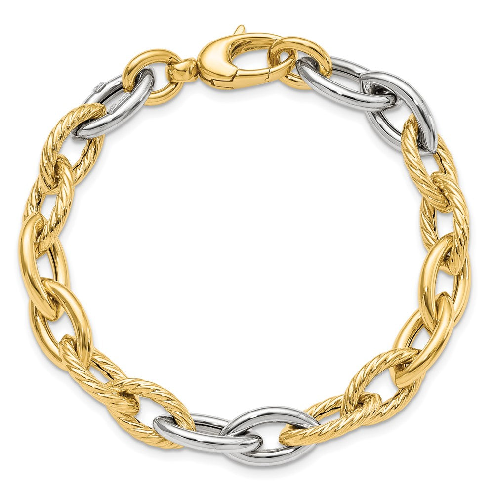 14K Bicolor Gold Bicolor Poliert Fantasieglieder 7.5 Zoll Armband