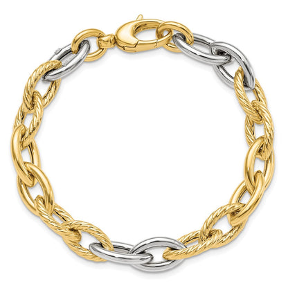 14K Bicolor Gold Bicolor Poliert Fantasieglieder 7.5 Zoll Armband