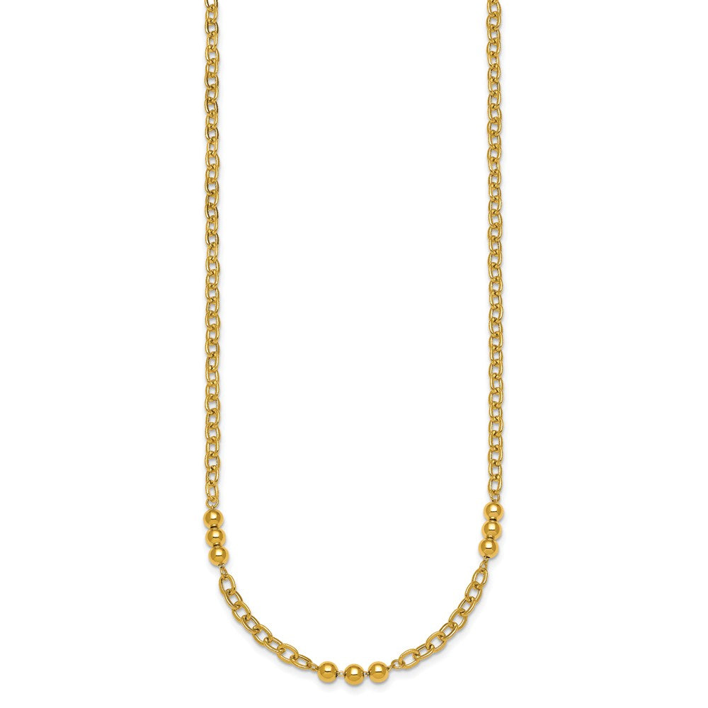 14K Gelbgold Poliert 3.5mm Fantasie Gekugelt und Ankerkette Glieder 18 Zoll Halskette