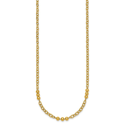14K Gelbgold Poliert 3.5mm Fantasie Gekugelt und Ankerkette Glieder 18 Zoll Halskette