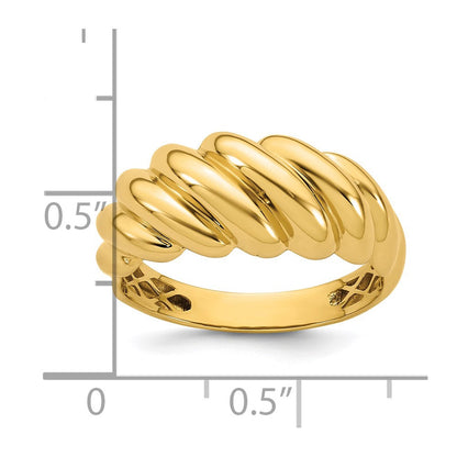 14K Gelbgold Poliert Gedrehter Abgestufter Gewölbter Ring, Größe 7