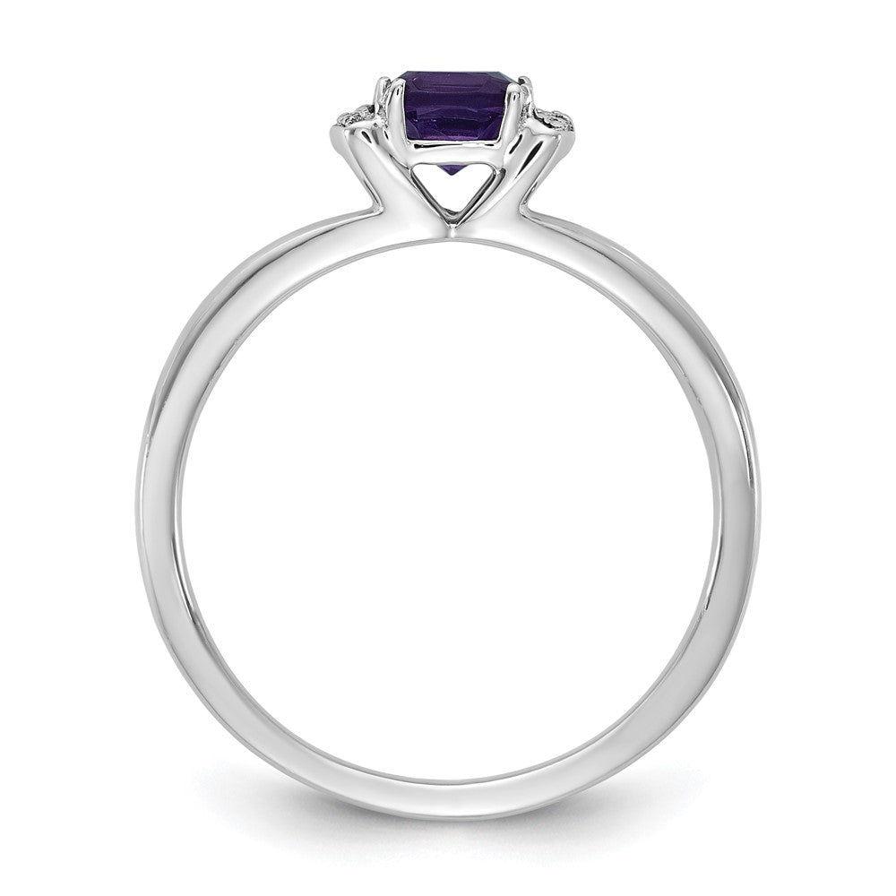 14K Weißgold Ring mit Diamant und Amethyst, poliert