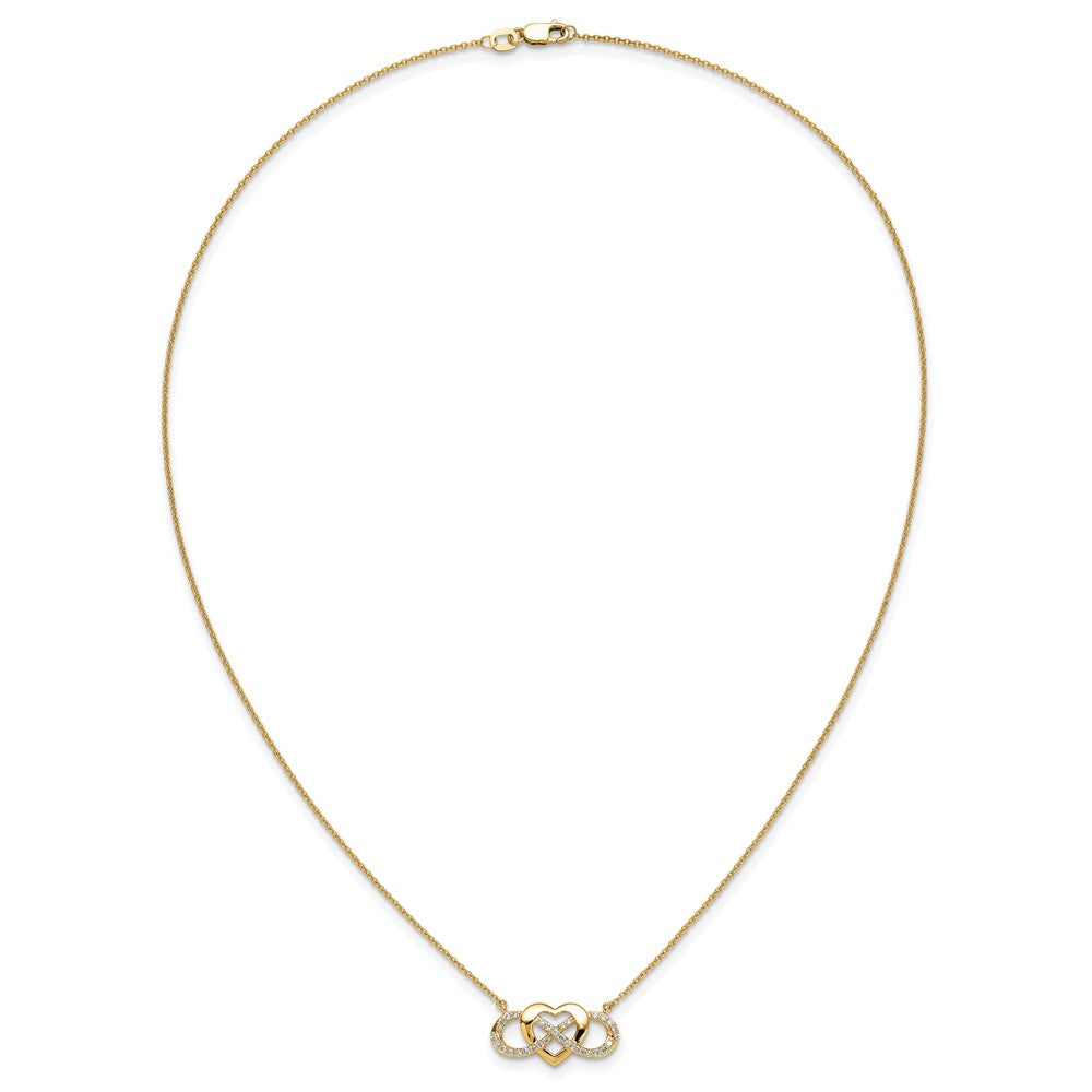 14K Gelbgold Poliert 1/5 Karat Diamant Unendlichkeit mit Herz 18 Zoll Halskette