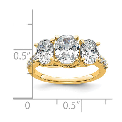 14K Gelbgold 2,75 ct. Laborgezüchteter Diamant VS+ F+ Oval Komplett Drei-Stein-Verlobungsring