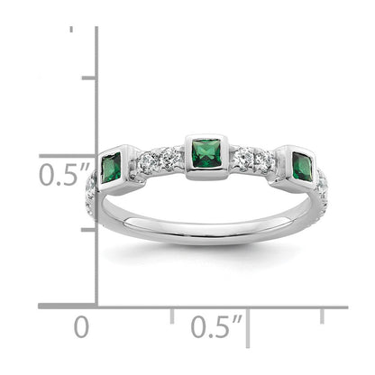 14K Weißgold Poliert Diamant und Smaragd Mode Ring