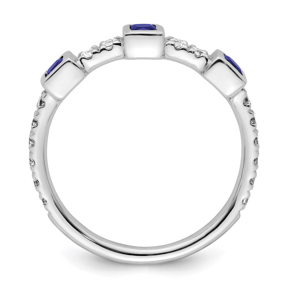 14K Weißgold Poliert Diamant und Saphir Mode Ring