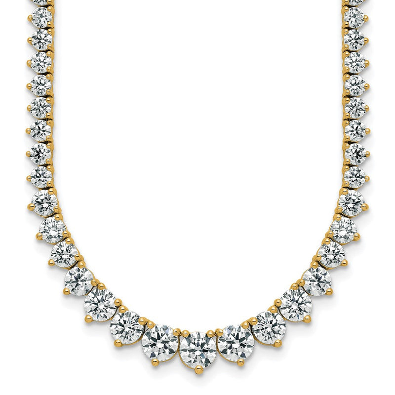 14K Gelbgold 16 1/3 Karat Zertifiziert Im Labor Gezüchtet Diamant Vs+ F+ Komplett Rund 18 Zoll Abgestuft Tennis Halskette