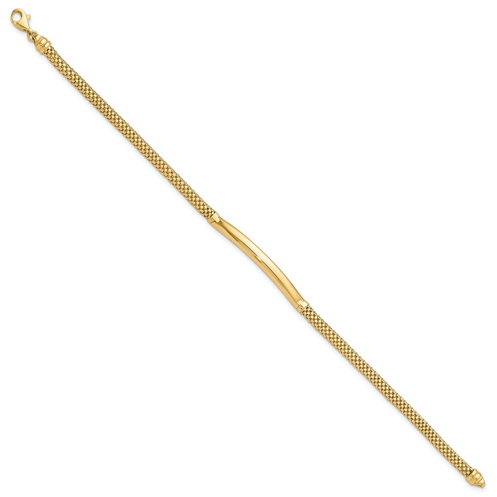 14K Gelbgold Poliert 3.5mm Fantasie Gebogen Stab Netz Gliederarmband