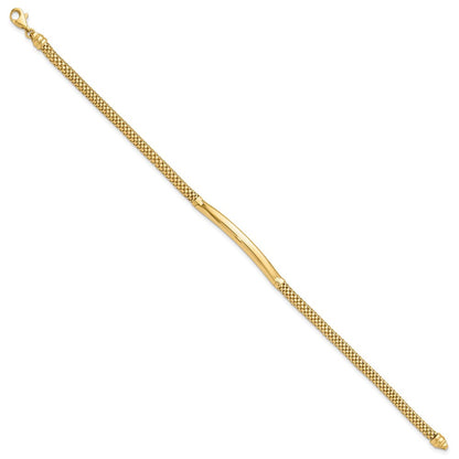 14K Gelbgold Poliert 3.5mm Fantasie Gebogen Stab Netz Gliederarmband