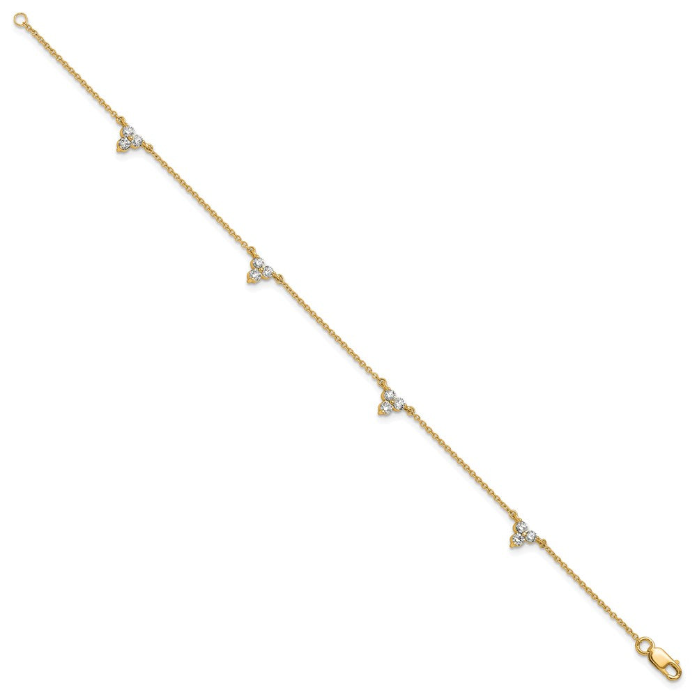 14K Gelbgold Komplett 5/8 Karat Diamant 3-stone Cluster 4-station 7 Zoll Armband