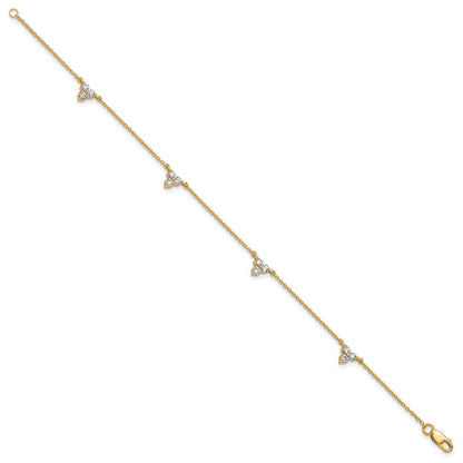 14K Gelbgold Komplett 5/8 Karat Diamant 3-stone Cluster 4-station 7 Zoll Armband