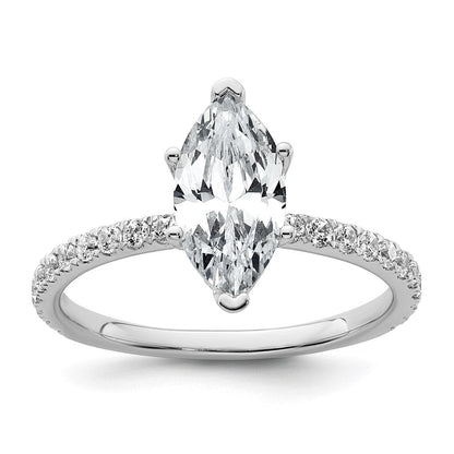 14K Weißgold Verlobungsring mit 2K zertifiziertem, im Labor gezüchtetem Diamanten VS+ F+ im Marquise-Schliff, Solitär mit Flair-Fassung, komplett