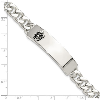 Sterlingsilber Antikisiert Fleur-de-lis Id Herren Armband