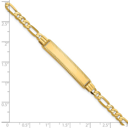 14K Gelbgold Poliert Massiv Kette/solid Platte Figaro Glieder Diamantiert 32.5x6.5mm Platte 8 Zoll Id Armband