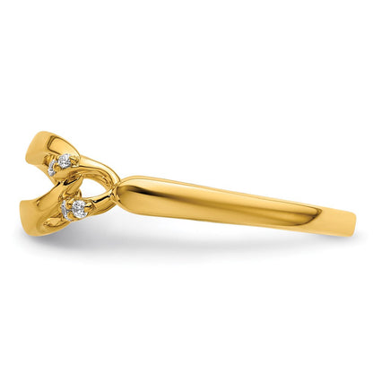 14K Gelbgold Poliert Diamant Wellenförmiger Ovaler Fashion-Ring
