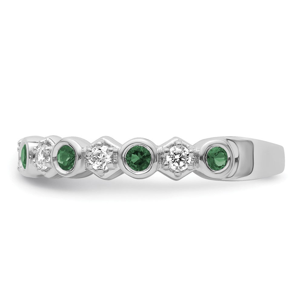 14K Weißgold Poliert Diamant und Smaragd Mode Ring