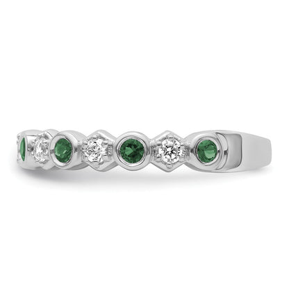 14K Weißgold Poliert Diamant und Smaragd Mode Ring
