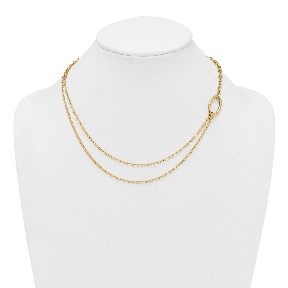 14K Gelbgold Poliert Oval Doppelt Strang Ankerkette Kette 18 Zoll Halskette