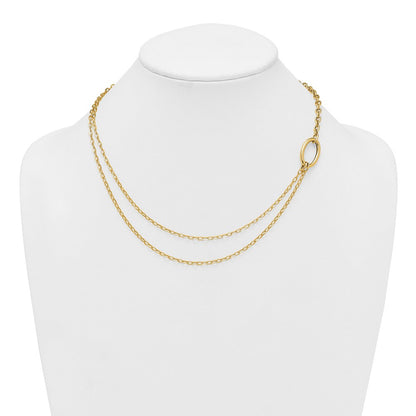 14K Gelbgold Poliert Oval Doppelt Strang Ankerkette Kette 18 Zoll Halskette