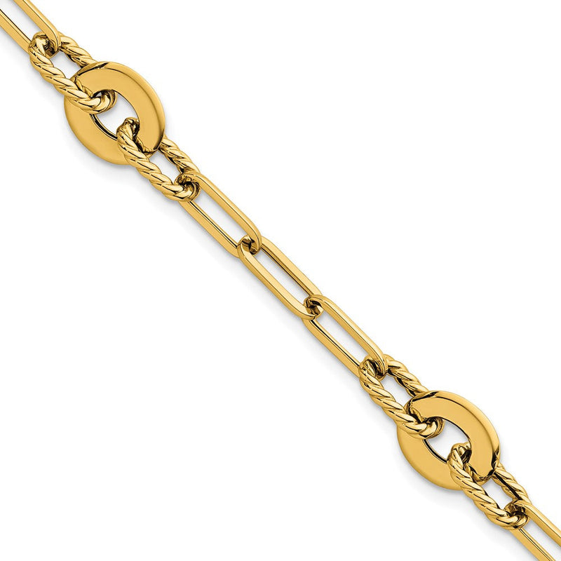 14K Gelbgold Poliert und Gedreht 9.2mm Offen Glieder Gliederarmband