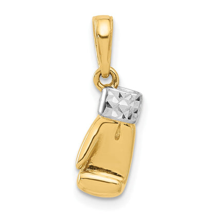 14K Gelbgold und Rhodium Diamantgeschliffener Boxhandschuh-Anhänger