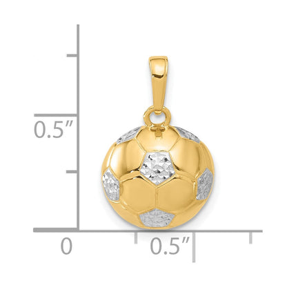 14K Gelbgold und Rhodium diamantgeschliffener gewölbter Fußball-Anhänger
