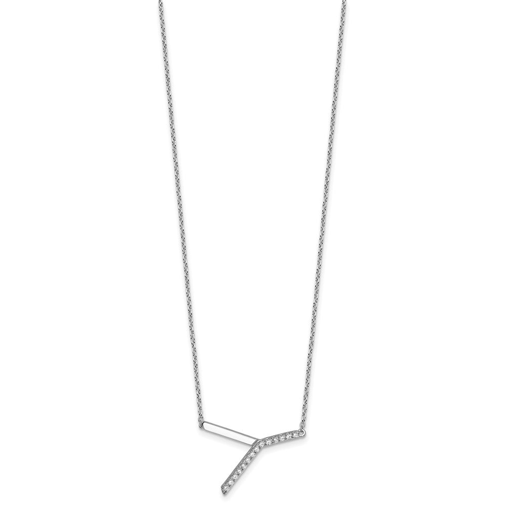 14K Weißgold Seitlich Diamant Initiale Y 18 Zoll Halskette