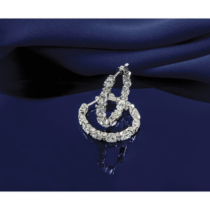 14K Weißgold Creolen mit zertifizierten ovalen und runden Diamanten im Innen-/Außen-Design, VS/SI FGH