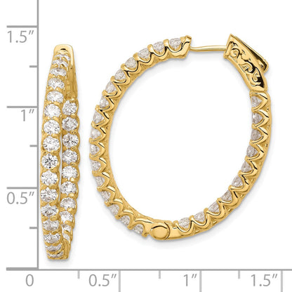14K Gelbgold 3.1 Karat Diamant In/out Oval Creole mit Sicherheits Verschluss Ohrringe