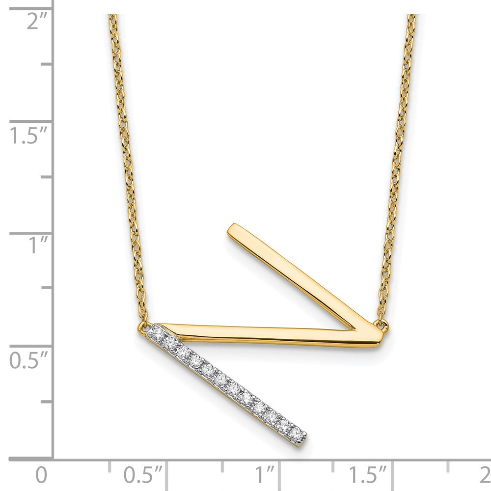 14K Gelbgold Seitlich Diamant Initiale N 18 Zoll Halskette