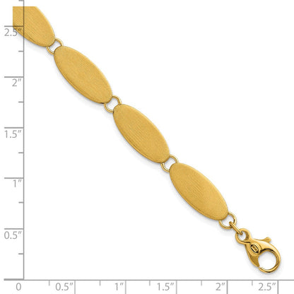 14K Gelbgold Gebürstet 8mm Fantasie Ovals 7 Zoll Armband