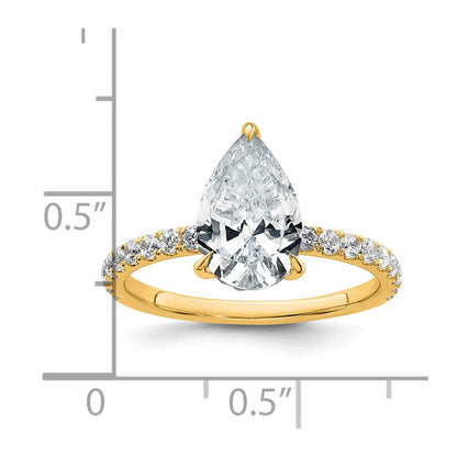14K Gelbgold 2 5/8K zertifizierter im Labor gezüchteter Diamant VS+ F+ Birne Komplett-Solitär mit Flair Verlobungsring