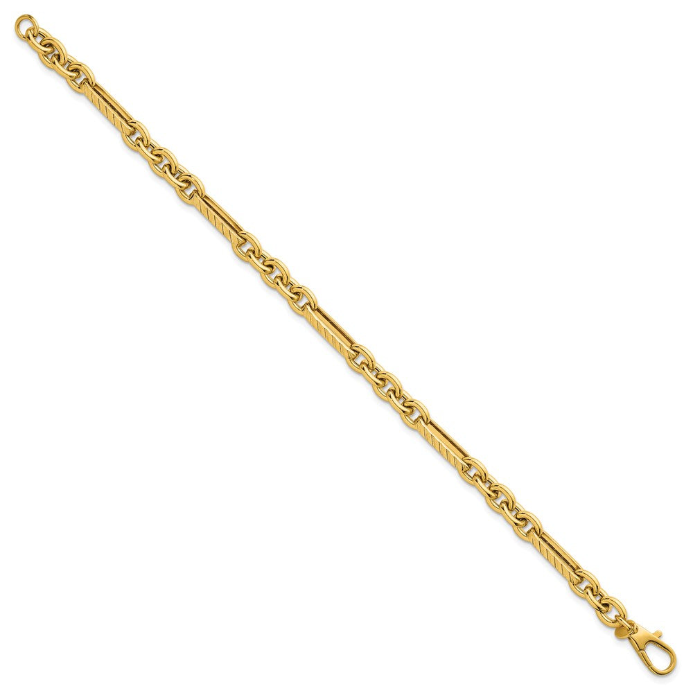 14K Gelbgold Poliert und Strukturiert 4.9mm Oval und Rund Glieder Gliederarmband