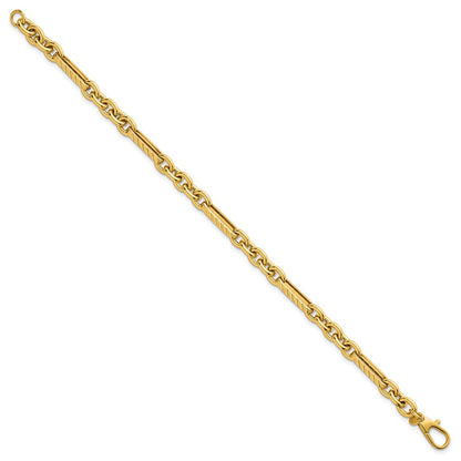 14K Gelbgold Poliert und Strukturiert 4.9mm Oval und Rund Glieder Gliederarmband