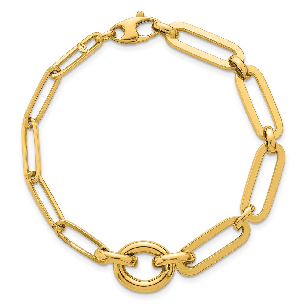 14K Gelbgold Poliert Fantasie Büroklammer Glieder mit Kreis 7.25 Zoll Armband