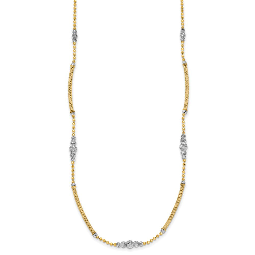 14K Bicolor Gold Geflochten Bars und Diamantiert Perlen 16.75 Zoll Halskette