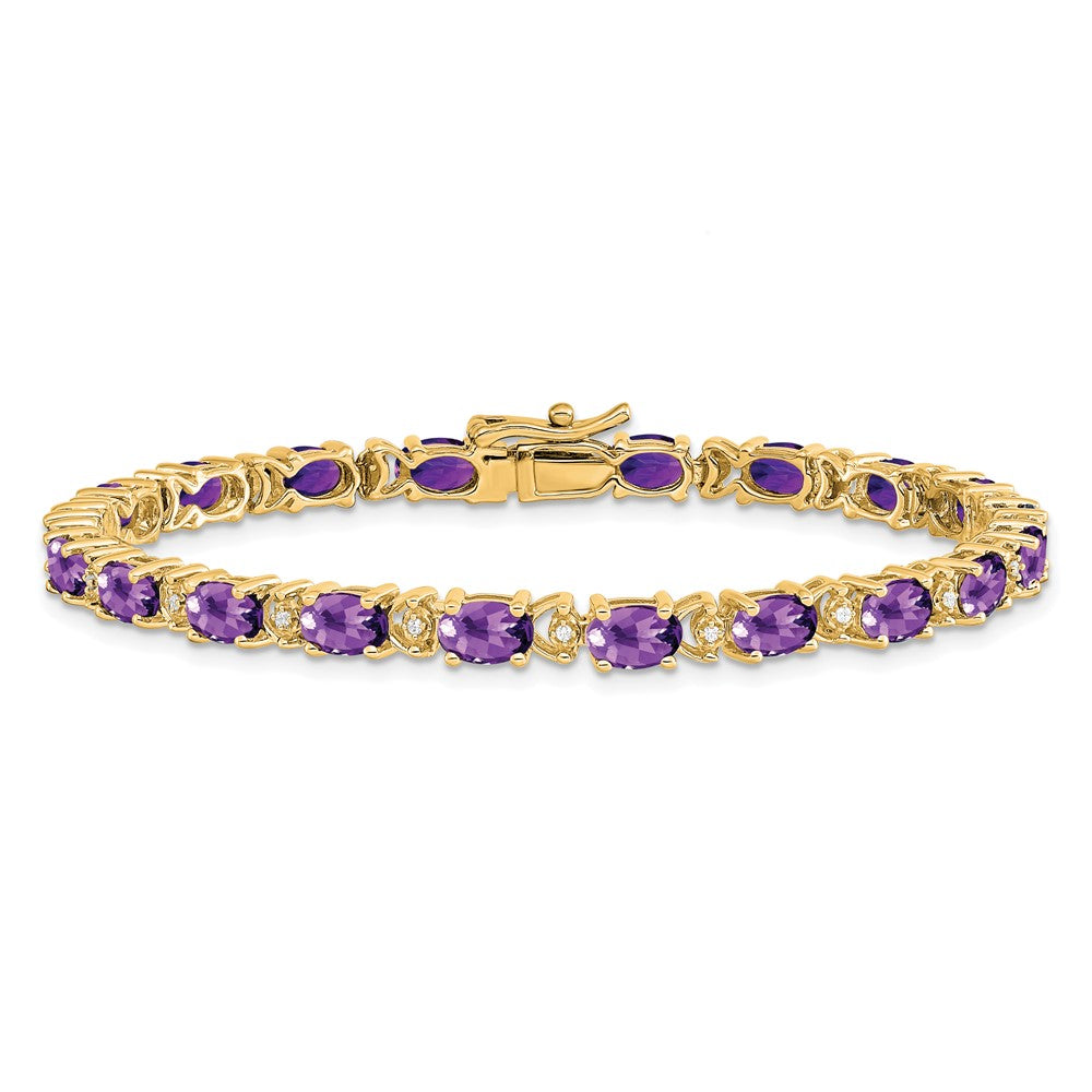 14K Gelbgold Komplett Oval Amethyst und Diamant 7 Zoll Armband