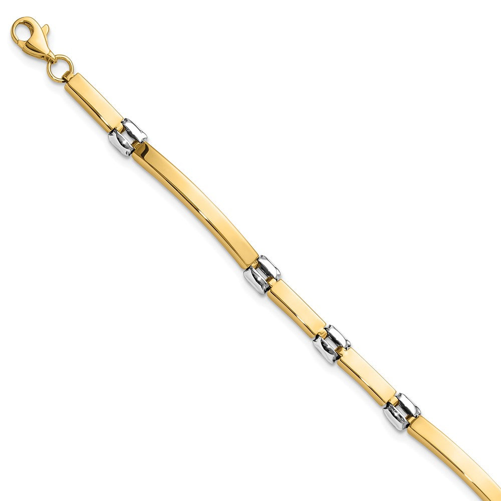 14K Bicolor Gold Bicolor Poliert 4.5mm Fantasieglieder und Stab Gliederarmband