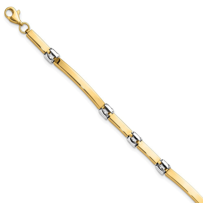 14K Bicolor Gold Bicolor Poliert 4.5mm Fantasieglieder und Stab Gliederarmband