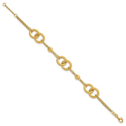 14K Gelbgold Poliert und Gebürstet Doppelt Loop und Gliederarmband mit Verlängerung