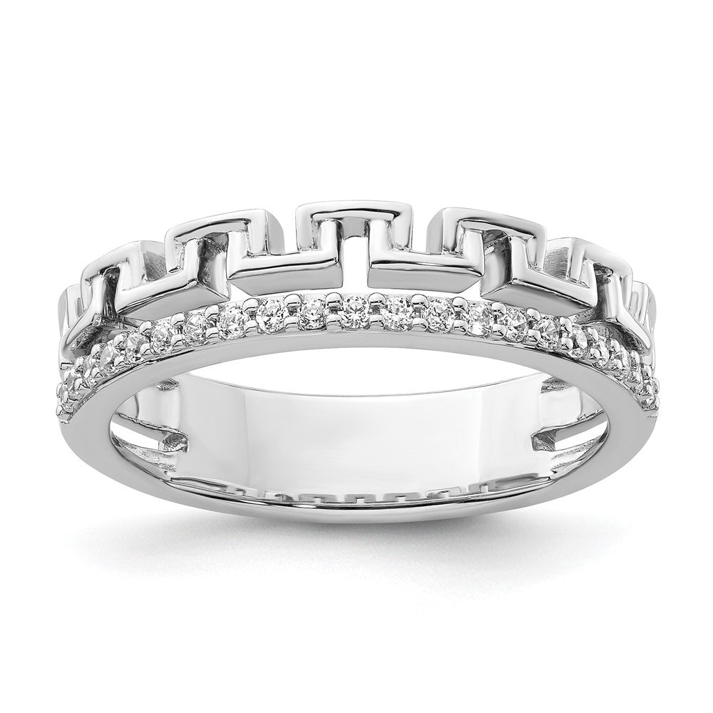 14K Weißgold Modering mit poliertem Diamant und Doppelehering