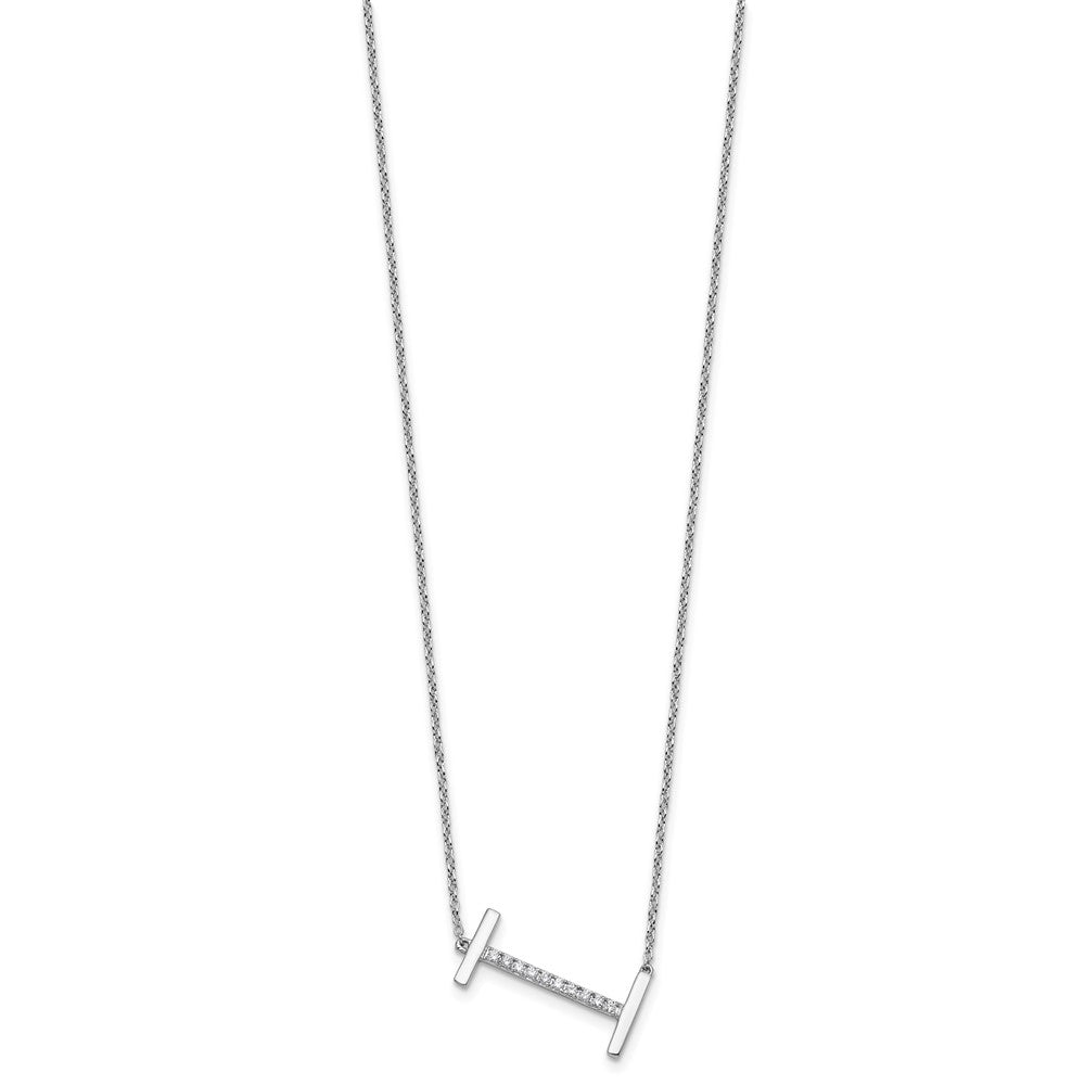 14K Weißgold Seitlich Diamant Initiale I 18 Zoll Halskette