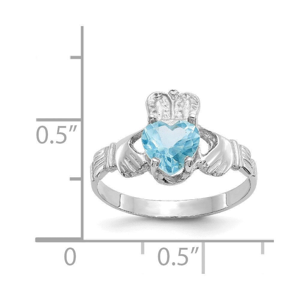 14K Weißgold December Zirkonia Herz Geburtsstein Claddagh Ring