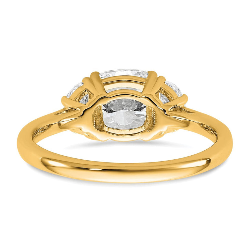 14K Gelbgold 1/2 Karat Im Labor Gezüchtet Diamant Vs+ F+ Halb Mond und 1 1/2 Karat Kissen Mittig Halbfassung Dreistein Verlobungsring