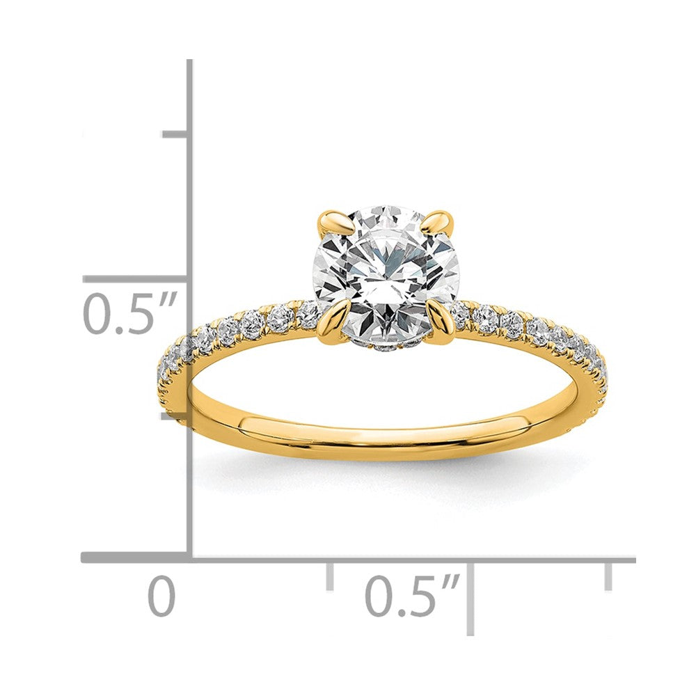 14K Gelbgold Verlobungsring mit 1 1/3K zertifiziertem, im Labor gezüchtetem Diamant VS+ F+, rund, komplettes Solitär-Design mit Flair
