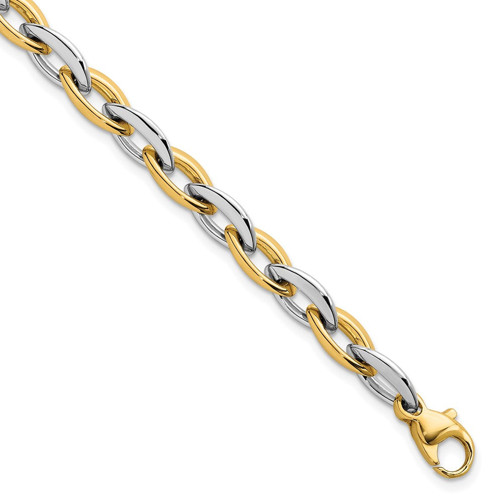 14K Bicolor Gold Bicolor Poliert 7mm Oval Glieder 7.25 Zoll Armband